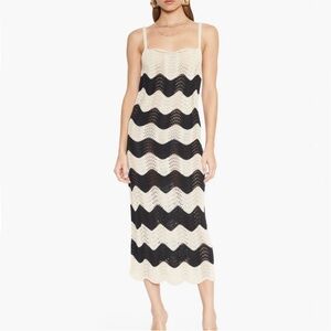 Black and Cream Crochet Knit Maxi Dress